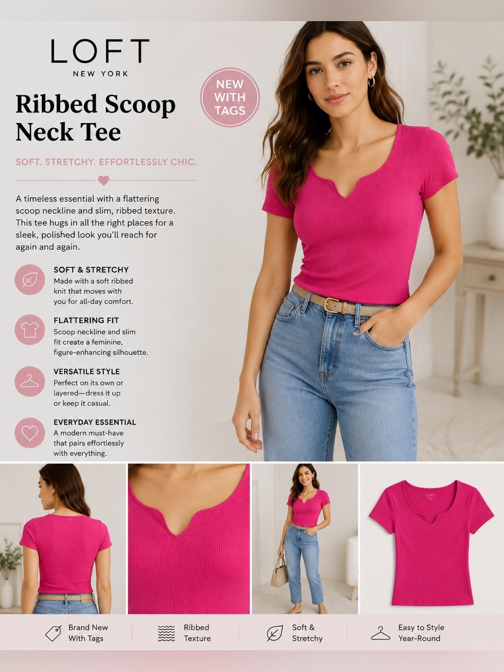Loft pink ribbed top stretchy size Medium 
Closet staple NWT RTL 59